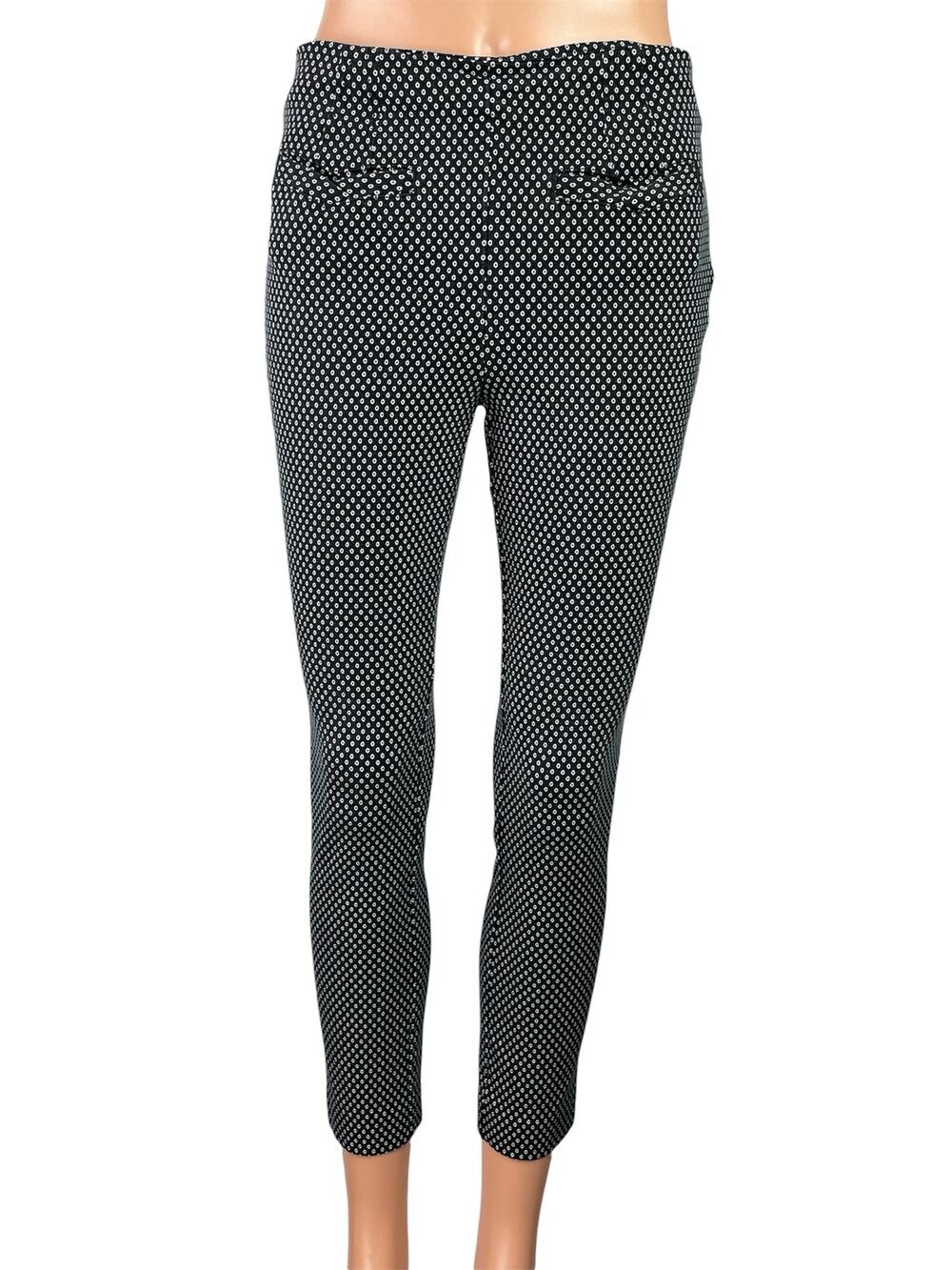 Anthropologie Womens Black Polka Dots High Waisted Skinny Trousers Pants Size 2